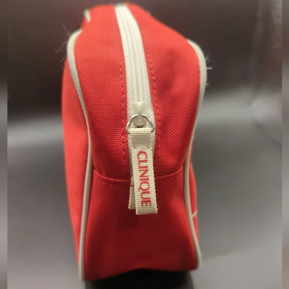 Clinique Hand Travel Makeup Bag Cosmetic Purse RED - Gently Used